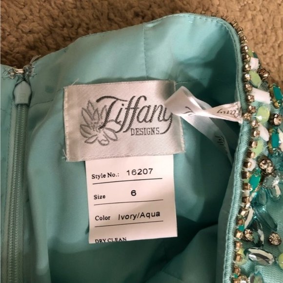 Tiffany Ivory/Aqua Two-Piece Halter Mermaid Gown - Size 6 - NWT - Picture 14 of 15